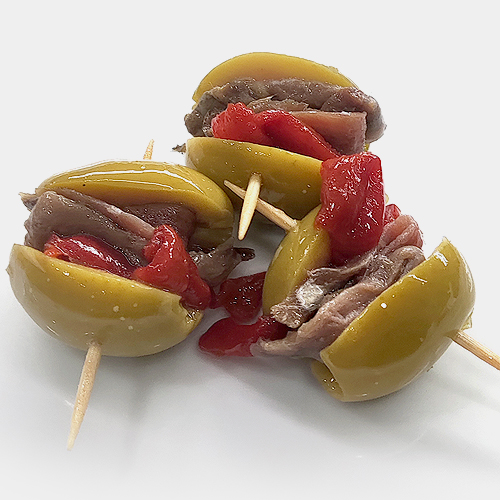 Pinchos Gordales rellenas de anchoa y pimiento